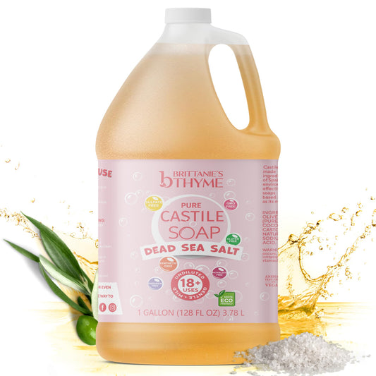 Brittanie's Thyme castile refill bottle with Dead Sea salt for eco cleaning