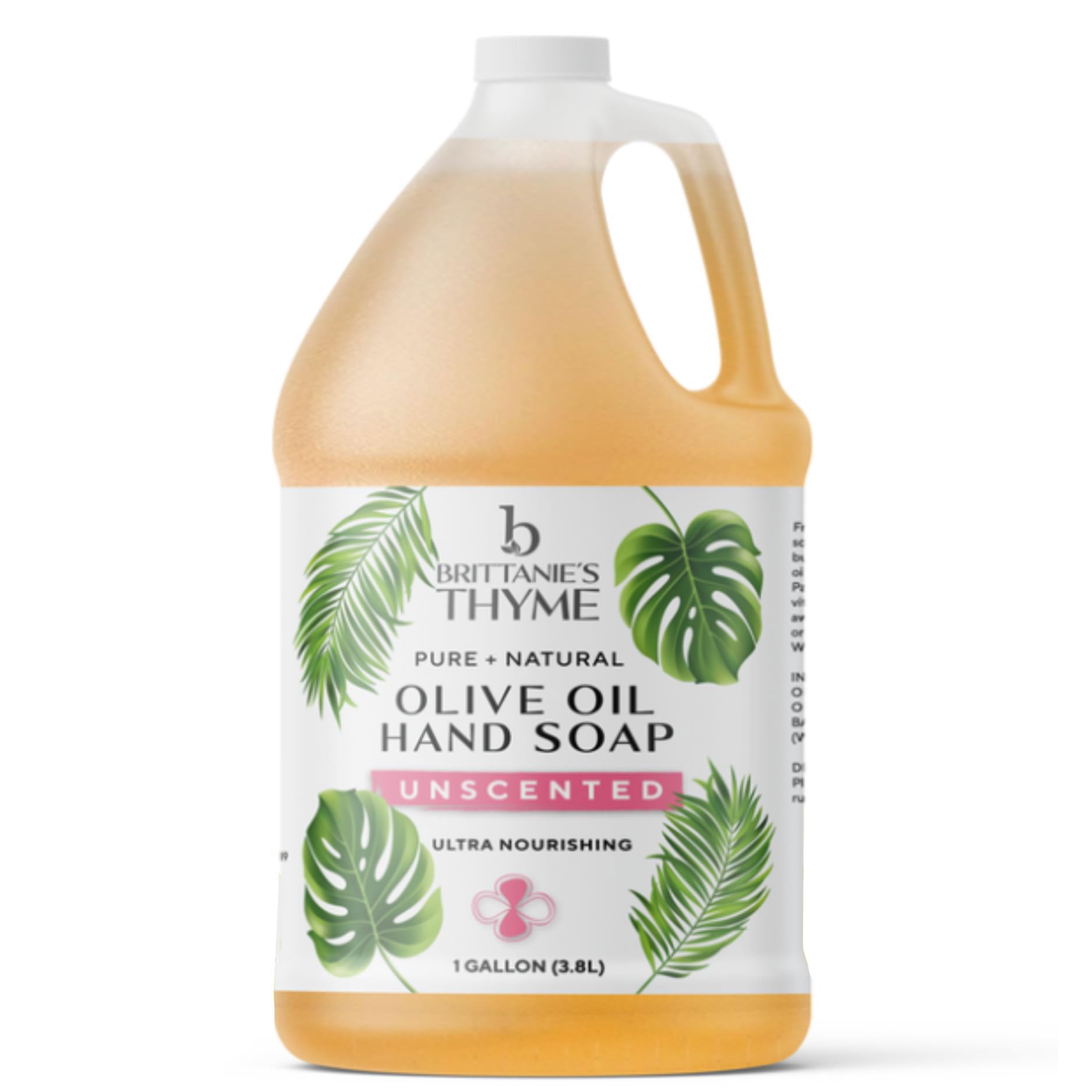 Brittanie's Thyme castile soap refill bottle, unscented and versatile for skin and surfaces.