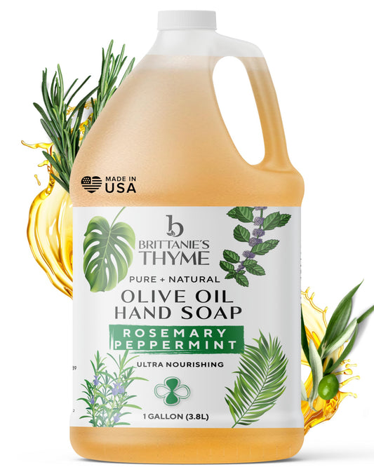 Brittanie's Thyme castile soap bottle with rosemary peppermint for refreshing cleansing.