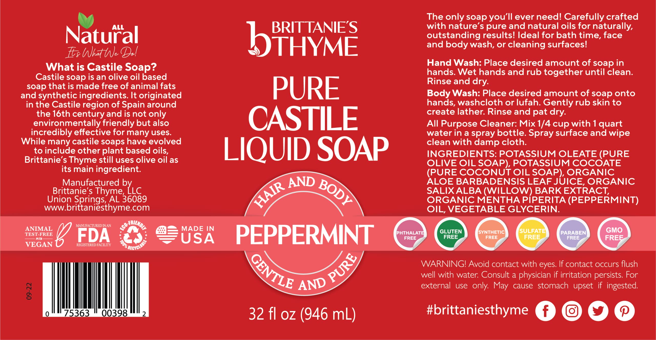 Brittanie's Thyme peppermint castile soap lather on hands for a gentle cleanse