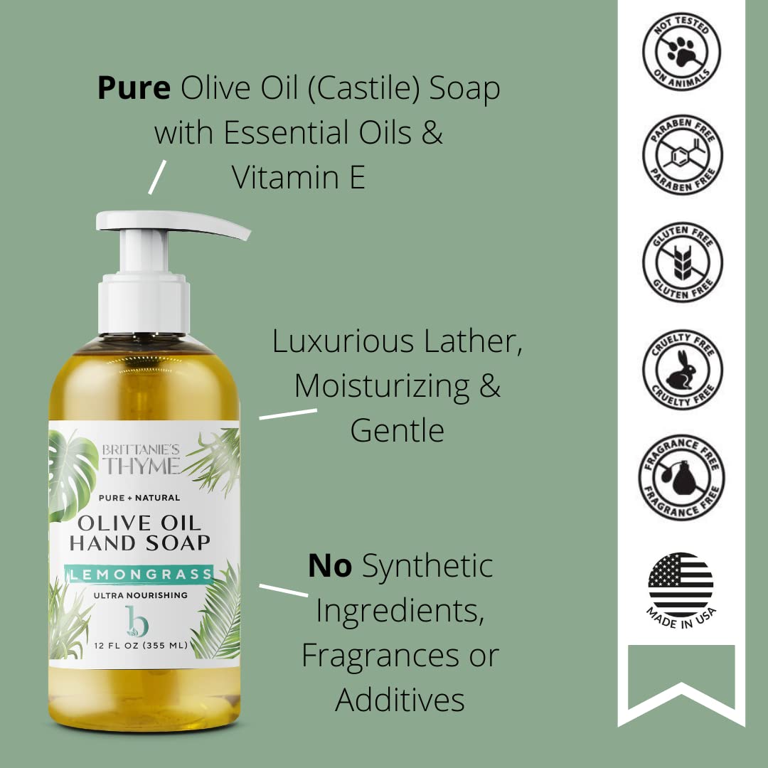 Brittanie's Thyme Lemongrass liquid soap ready for dishwashing and gentle hand care.