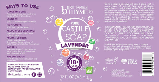 Brittanie's Thyme lavender refill bottle, hands washing with nourishing oils.
