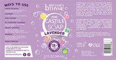 Brittanie's Thyme lavender refill bottle, hands washing with nourishing oils.