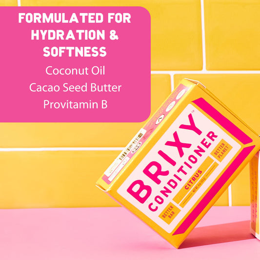 BRIXY conditioner bar detangles hair and reduces frizz.