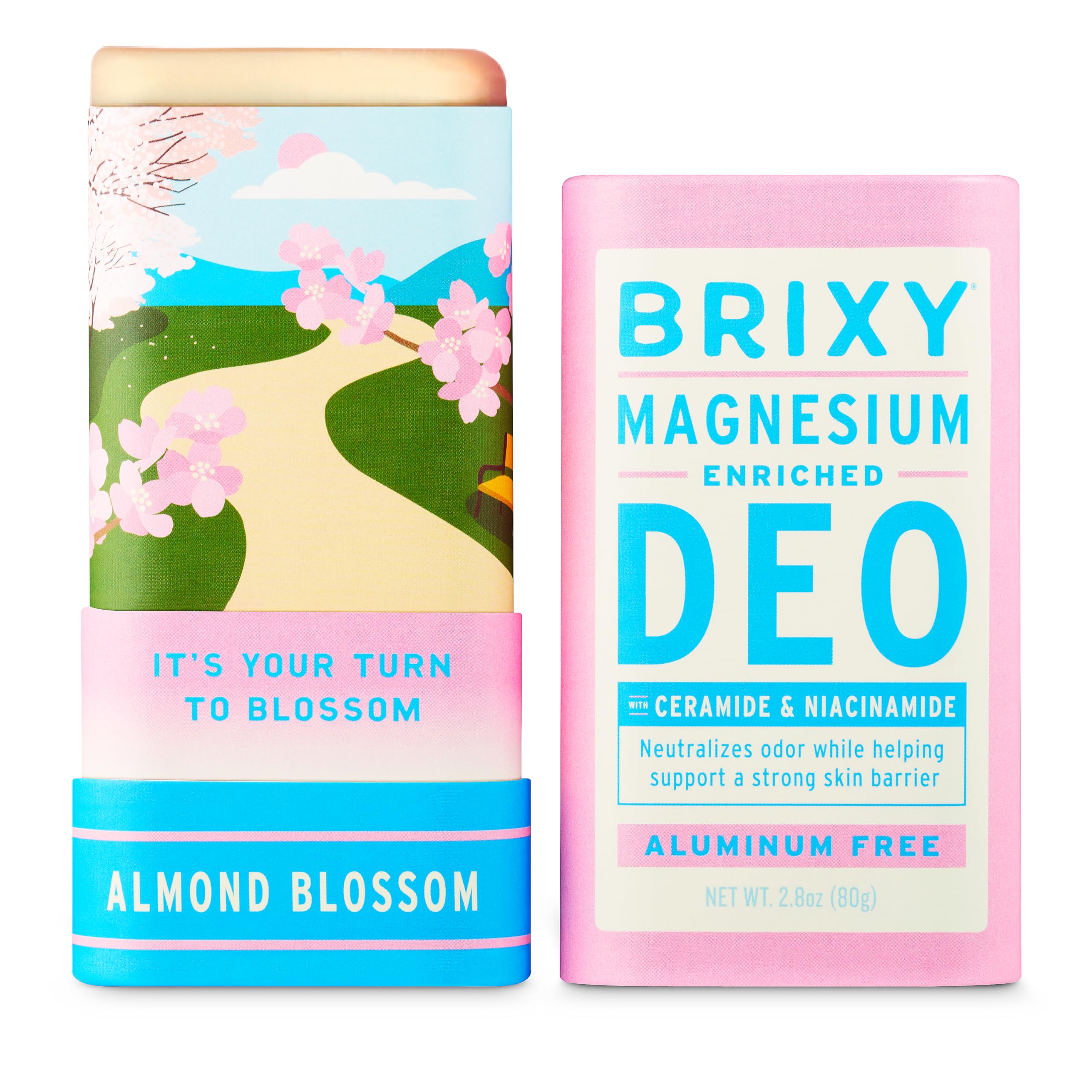 BRIXY Magnesium Deodorant bottle front showing all-day odor control and light scent