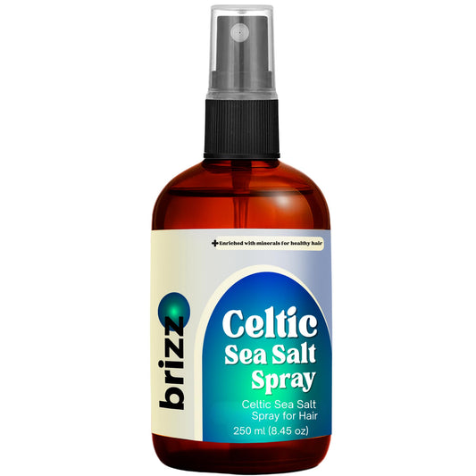 brizz Celtic Sea Salt Spray bottle adds textured waves and natural shine.