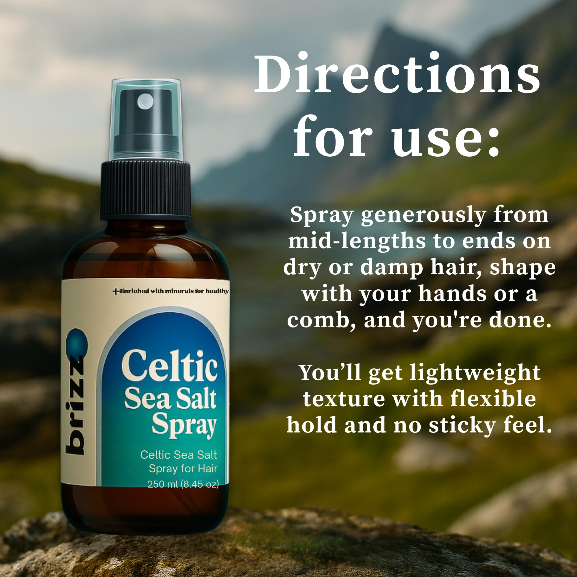 brizz spray on damp or dry hair for quick texture.