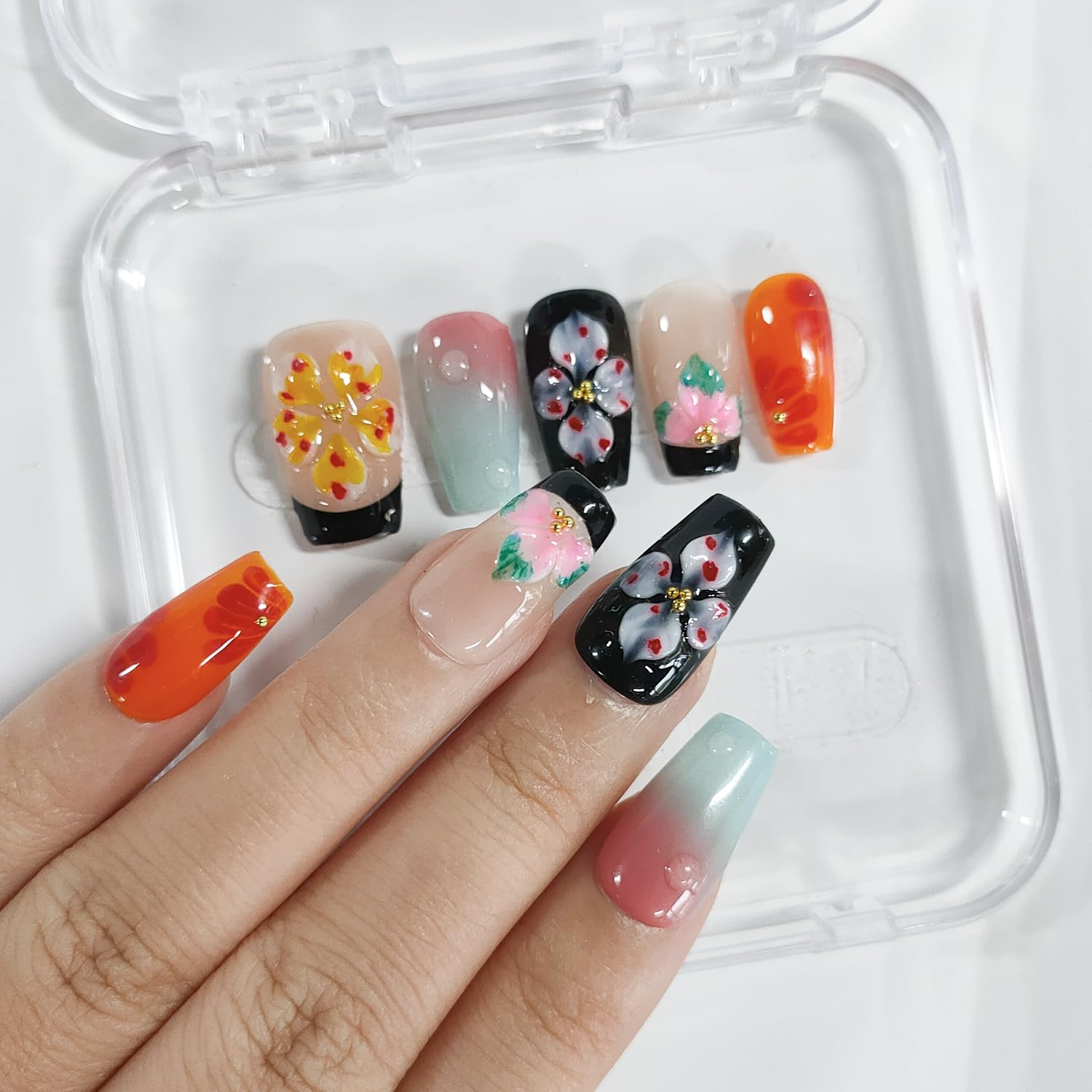 BRKYKGK nails with black French tip for versatile day-to-night style