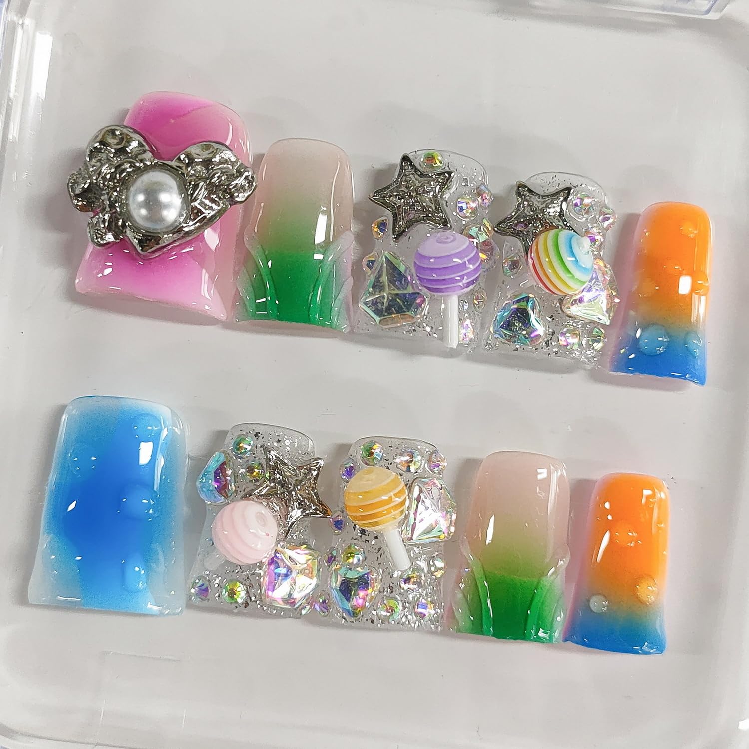 BRKYKGK 3D duck nails with candy stars for playful, party-ready look.