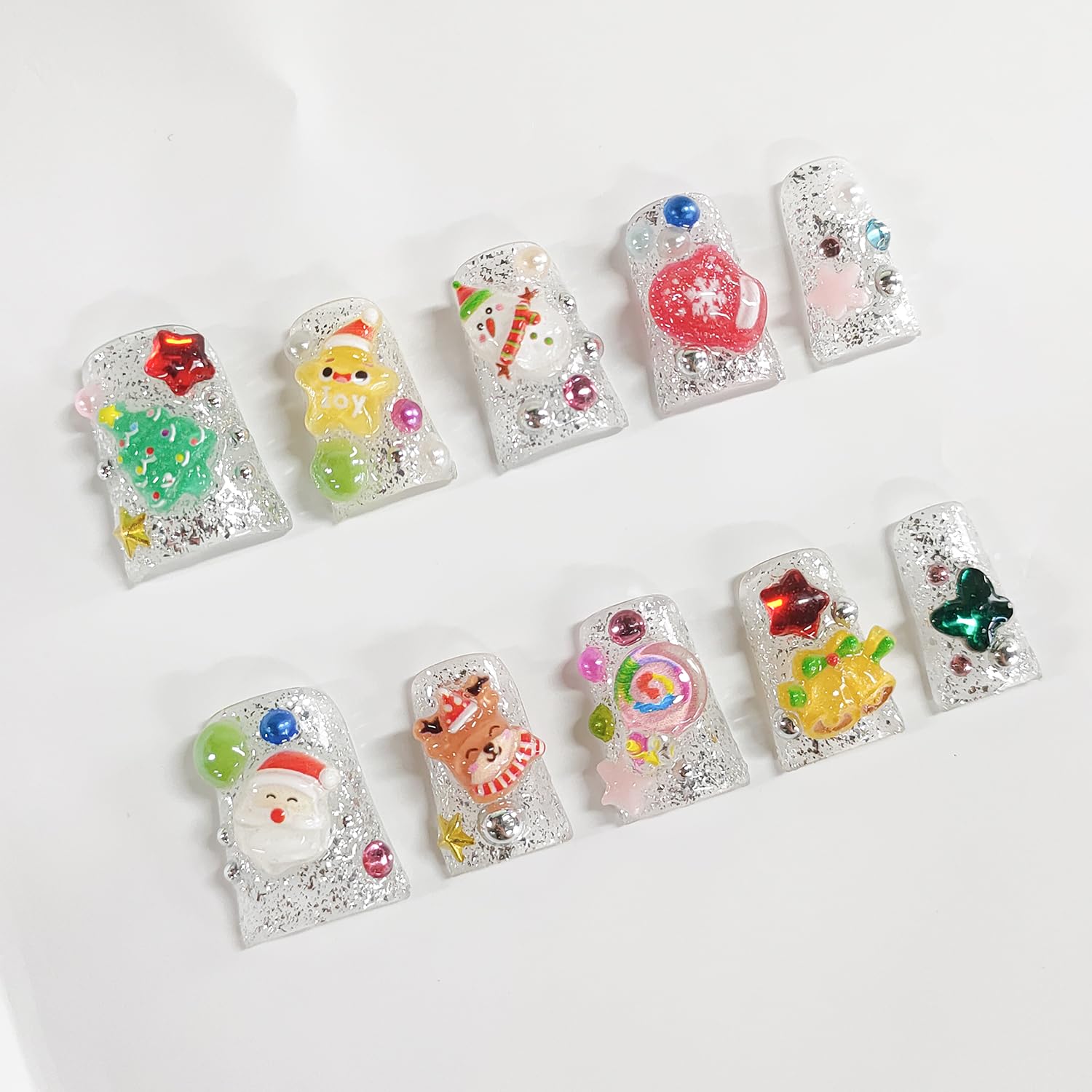 BRKYKGK 3D Santa design nails add festive charm with durable wear.
