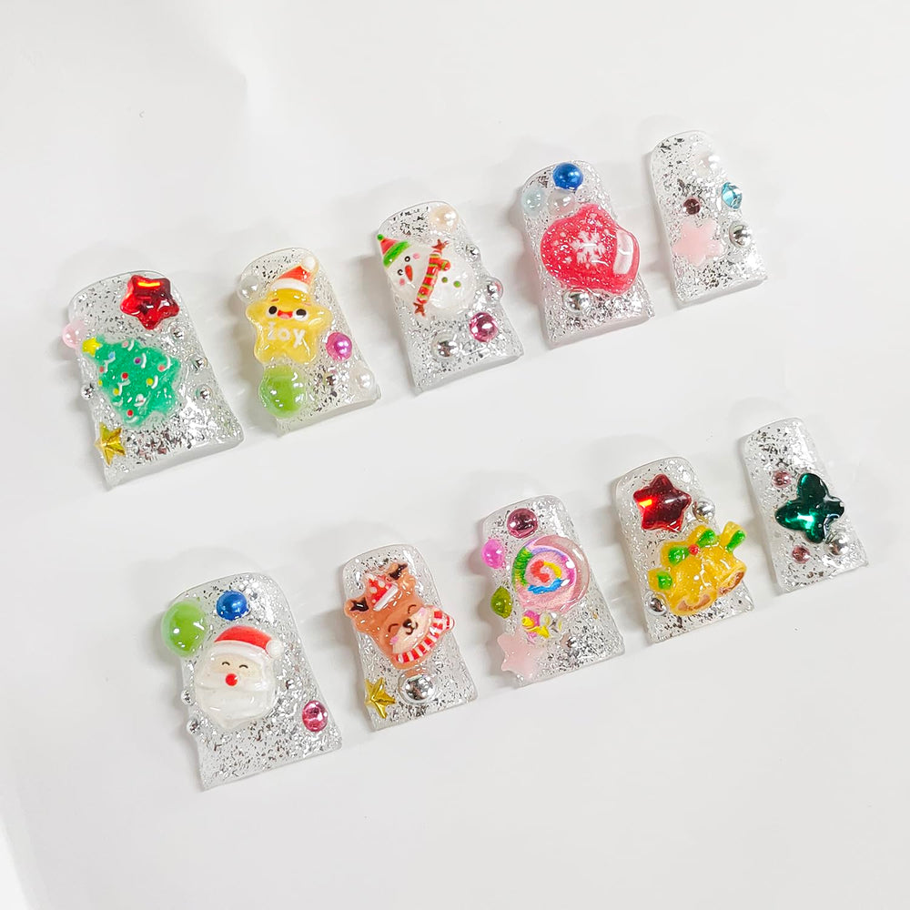 BRKYKGK 3D Santa design nails add festive charm with durable wear.