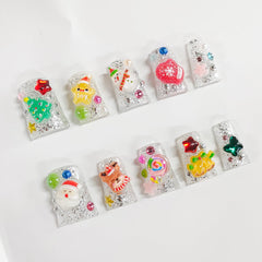 BRKYKGK 3D Santa design nails add festive charm with durable wear.