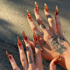 BRKYKGK glossy brown leopard nails for effortless glam without salon.