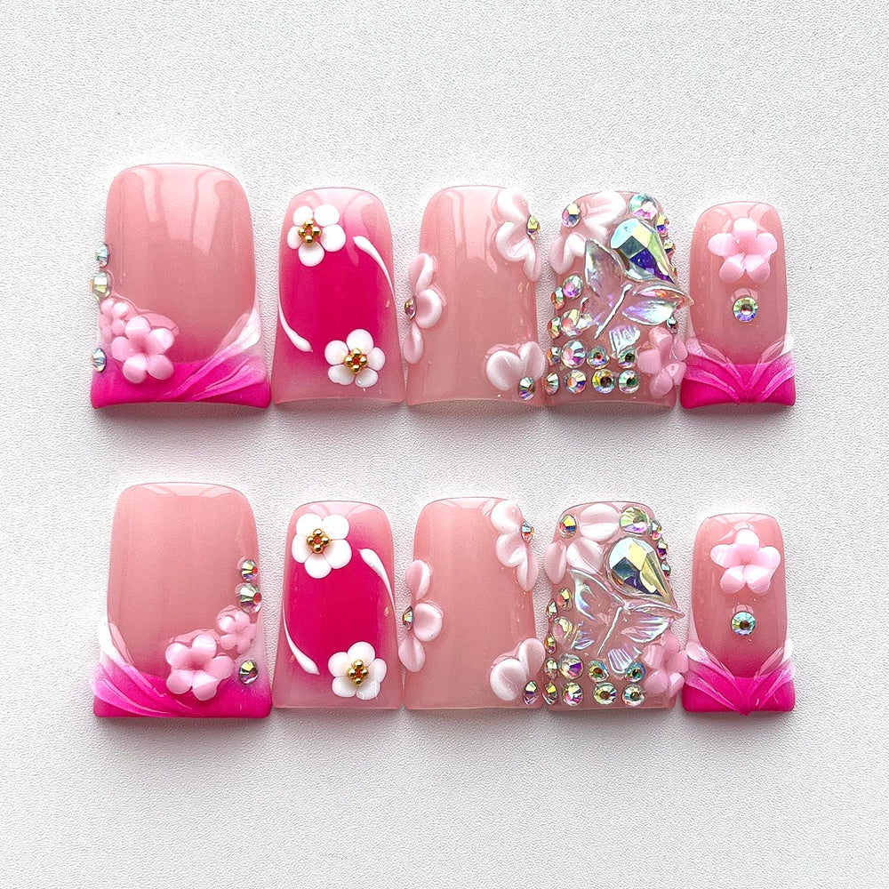 BRKYKGK press-on nails with butterfly rhinestones for festive looks