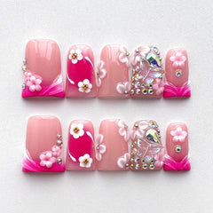 BRKYKGK press-on nails with butterfly rhinestones for festive looks