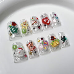 BRKYKGK Christmas press-on nails with short duck design for quick holiday glam.