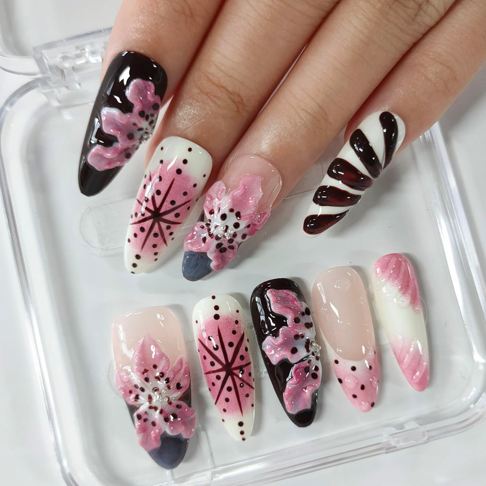 BRKYKGK almond medium nails with glossy, durable finish