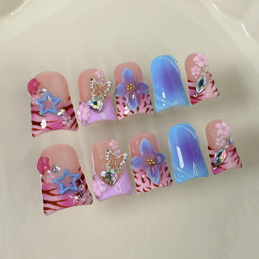 BRKYKGK handmade press-on nails with duck design for quick, stylish manicures.