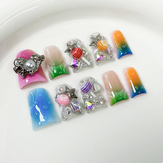 BRKYKGK handmade press-on nails with short duck design for quick, stylish manicures.