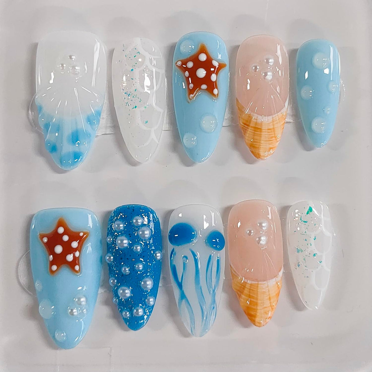 BRKYKGK press-on nails almond blue French tip for quick salon-style nails
