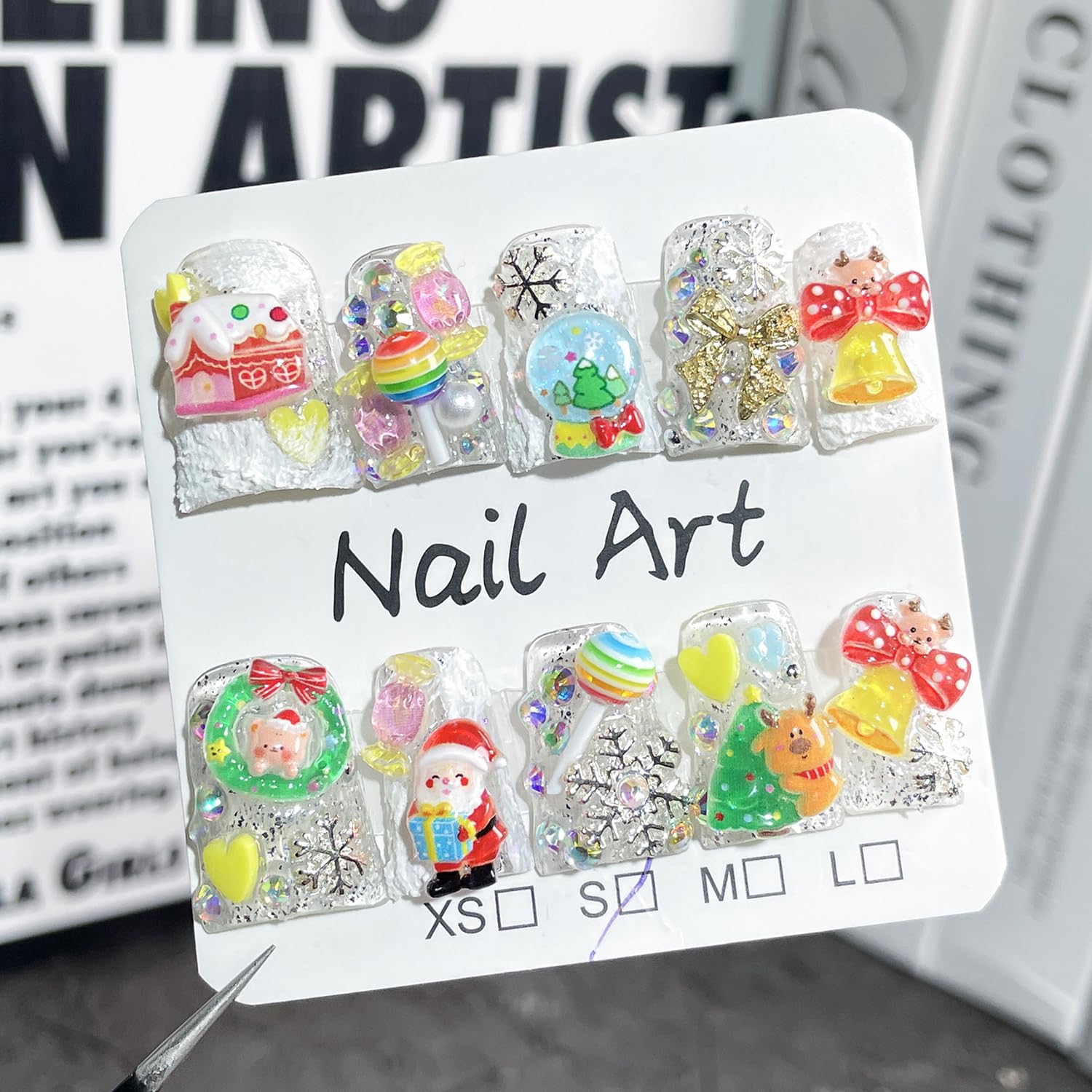 BRKYKGK nails with bow Santa charms for festive sparkle at events