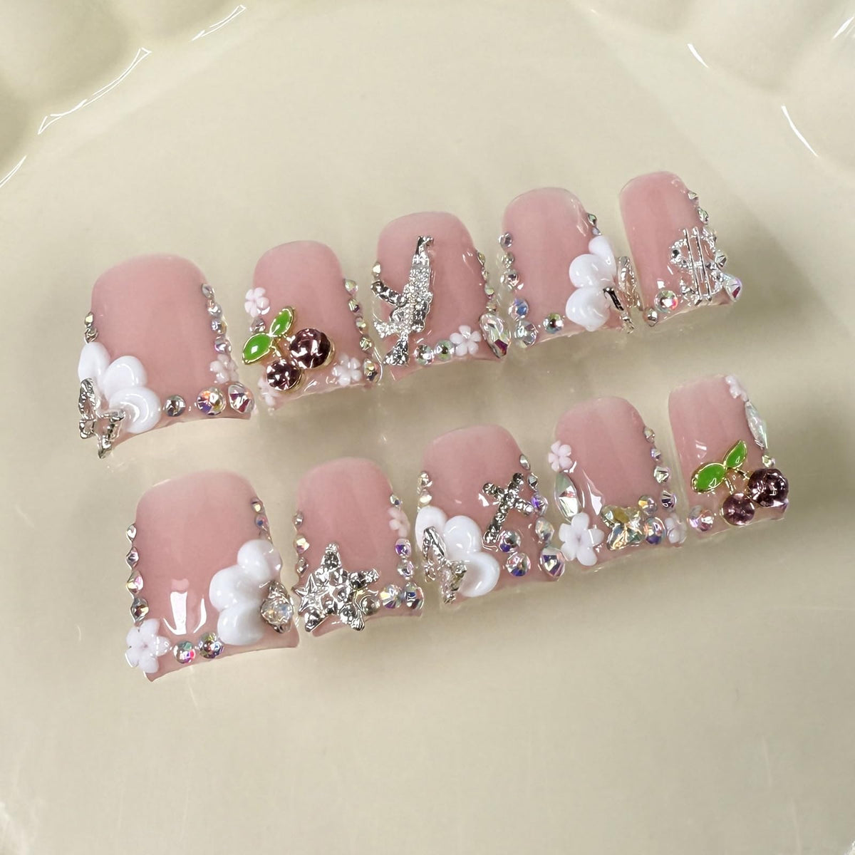 BRKYKGK press-on nails with duck 3D floral design for easy, long-lasting glamour.