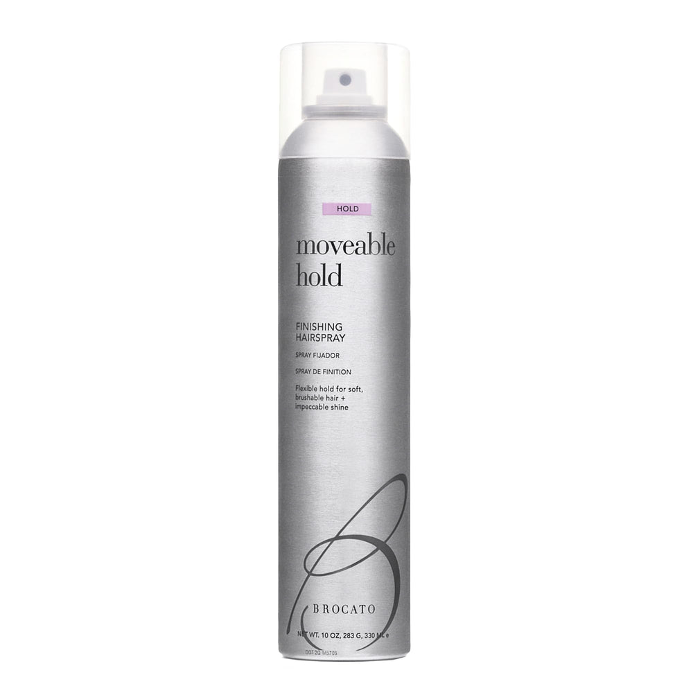 Brocato Moveable Hold hairspray bottle showing anti-humidity protection.