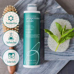 Family-friendly Brocato Peppermint Scrub Balancing Conditioner used after shower.