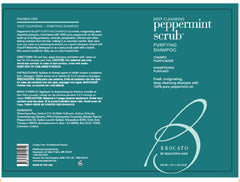Brocato Peppermint Scrub Purifying Shampoo bottle back label highlights clarifying formula