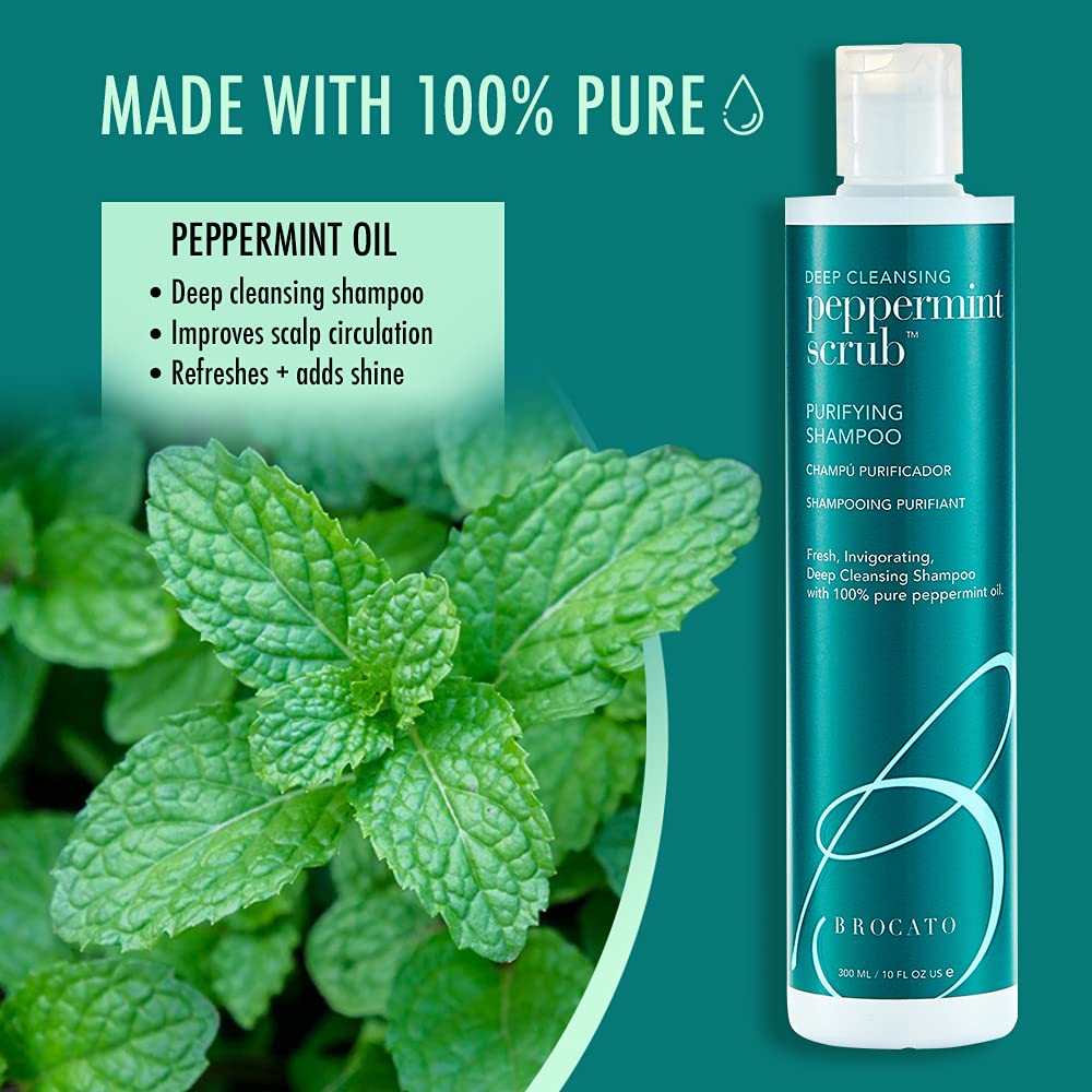 Brocato Peppermint Scrub Purifying Shampoo adds light shine and moisture