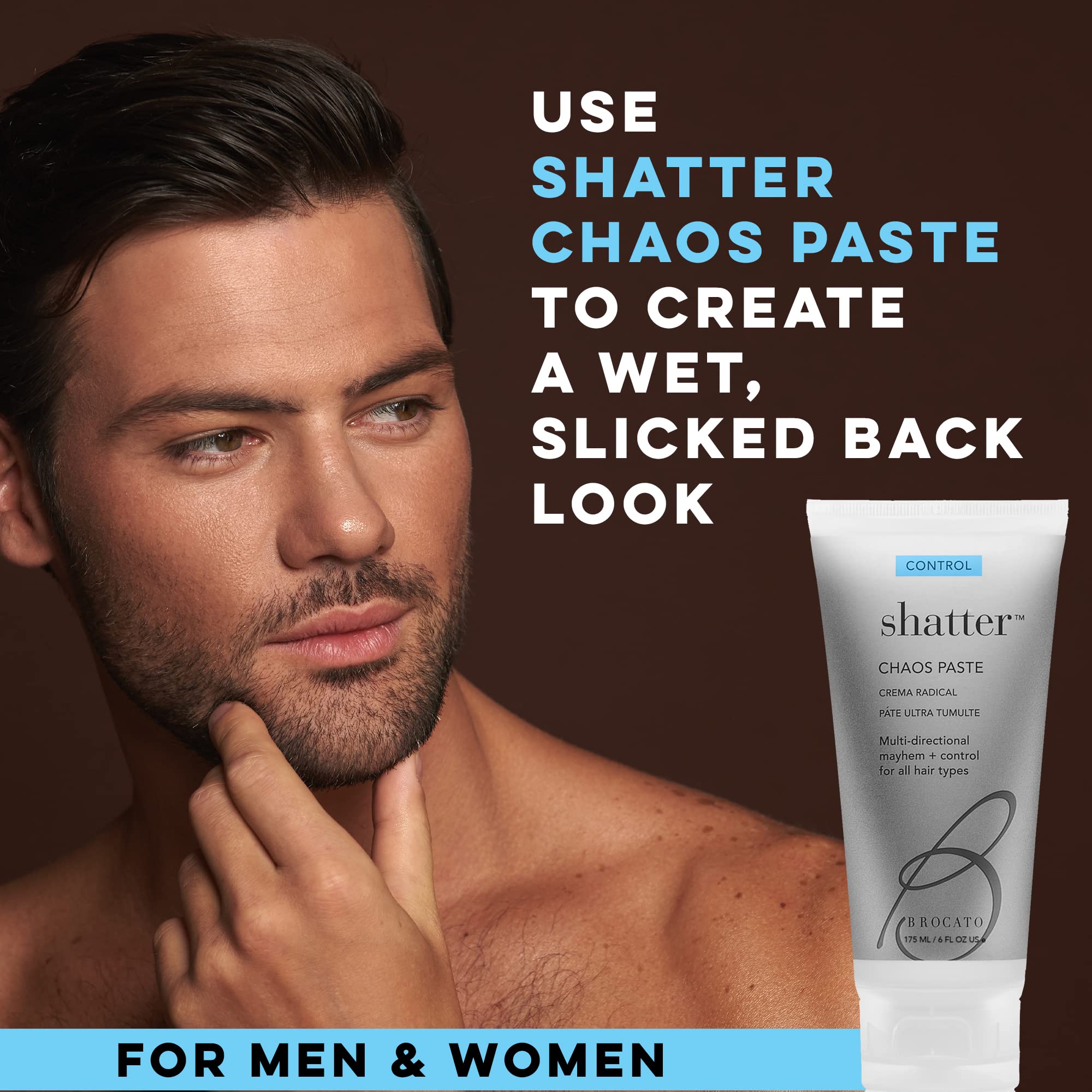 Application scene with Brocato paste in hand for multi-directional styling.