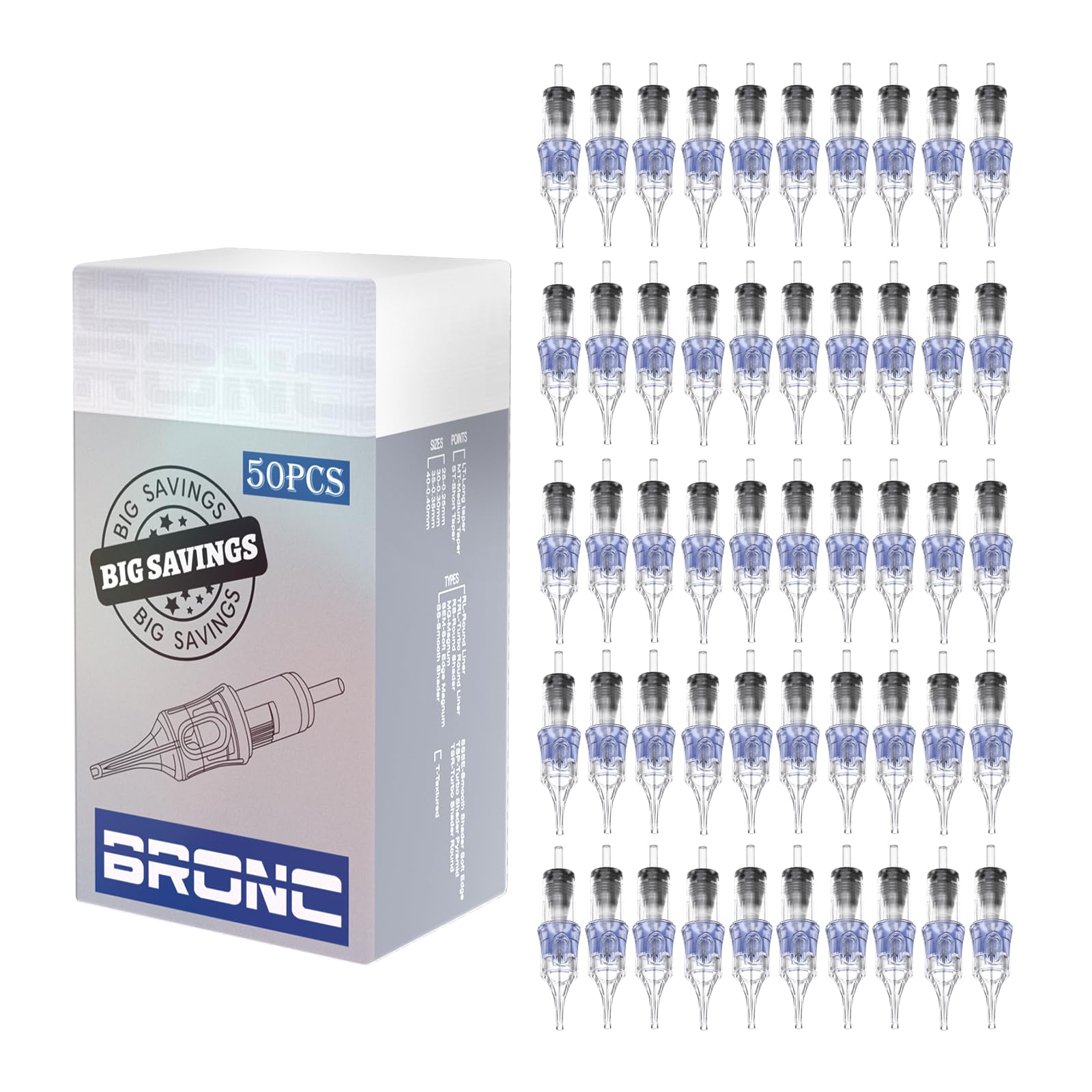 BRONC 50pcs cartridge needles 1001RL sealed pack for consistent lines