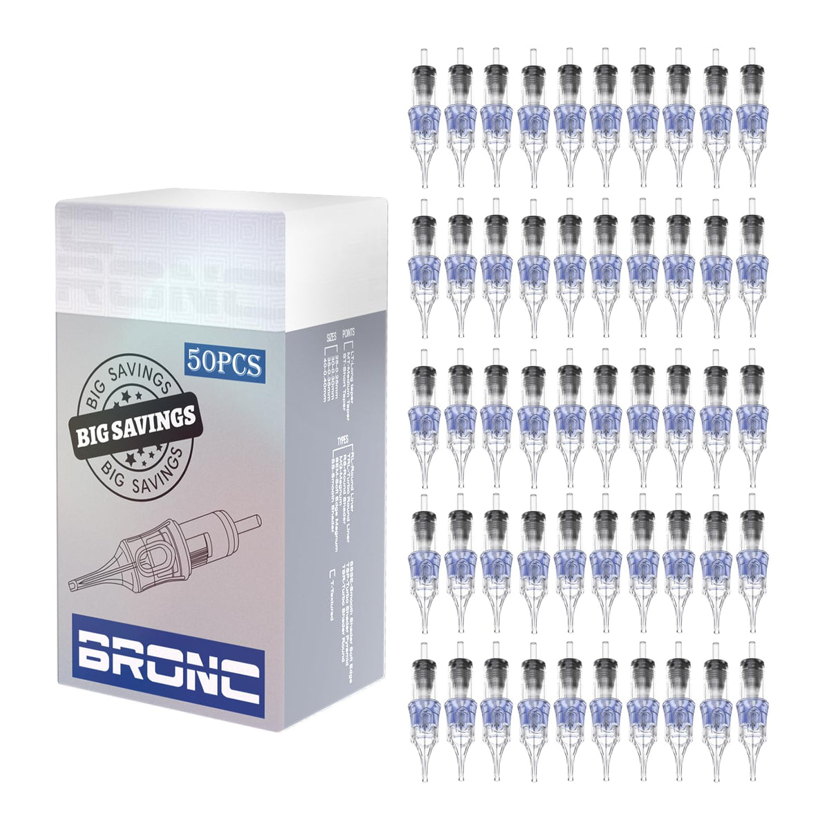 BRONC 50pcs cartridge needles 1001RL sealed pack for consistent lines