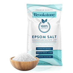 Brookstone 5 lb Epsom salt bulk bag front view for home baths.