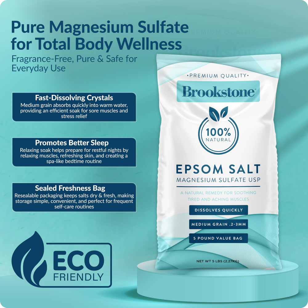 Brookstone Epsom salt foot soak in basin preparing a relaxing routine.