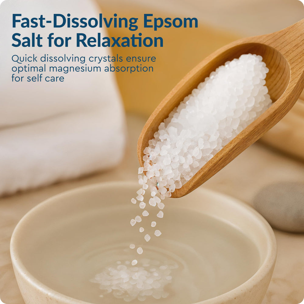 Brookstone Epsom salt used for laundry softening and gentle fabric care.