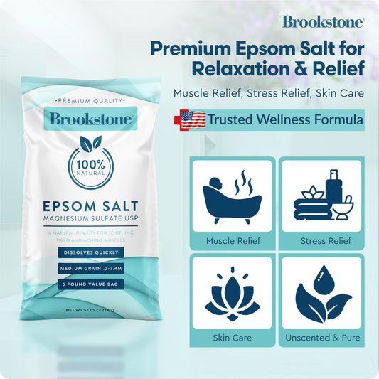 Brookstone Epsom salt medium grain close-up shows quick dissolving texture.