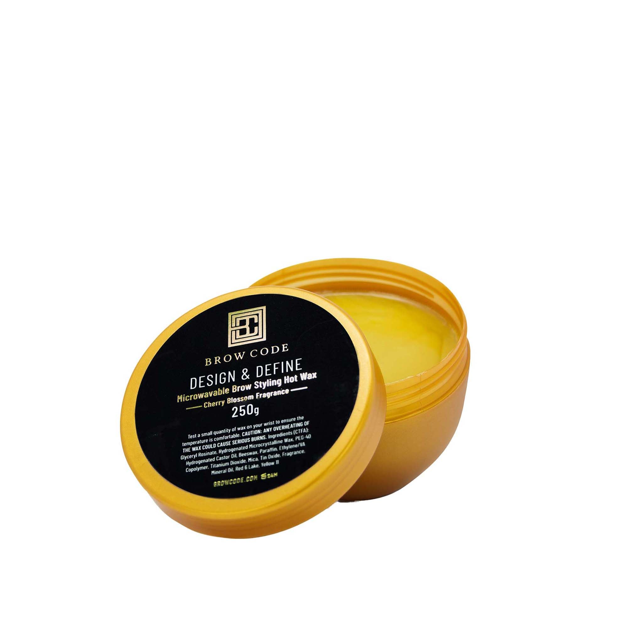 Brow Code Design & Define wax pot, compact 25g, for salon-like brows at home.