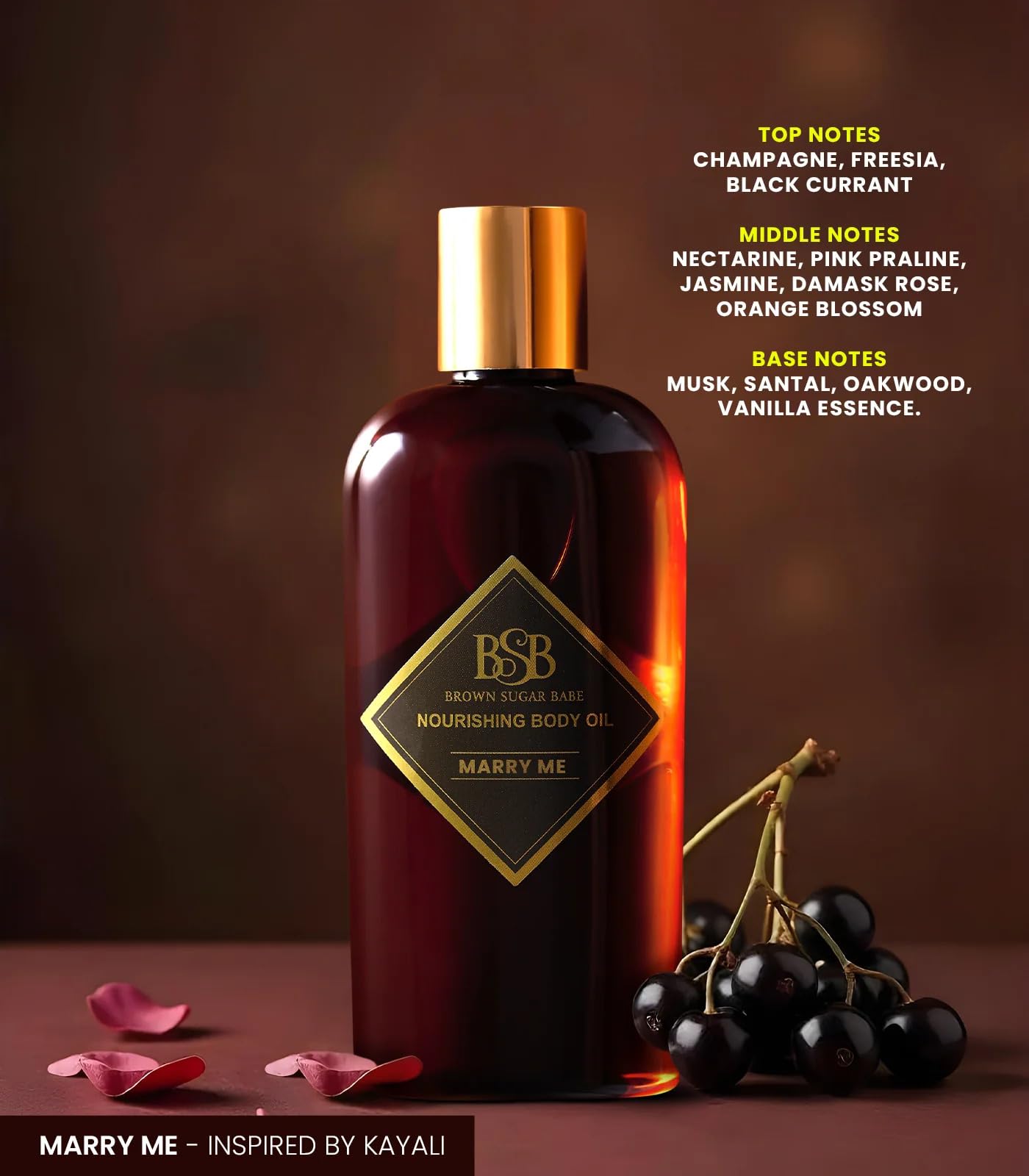 Brown Sugar Babe Marry Me Body Oil close-up reveals luxurious texture and glow.