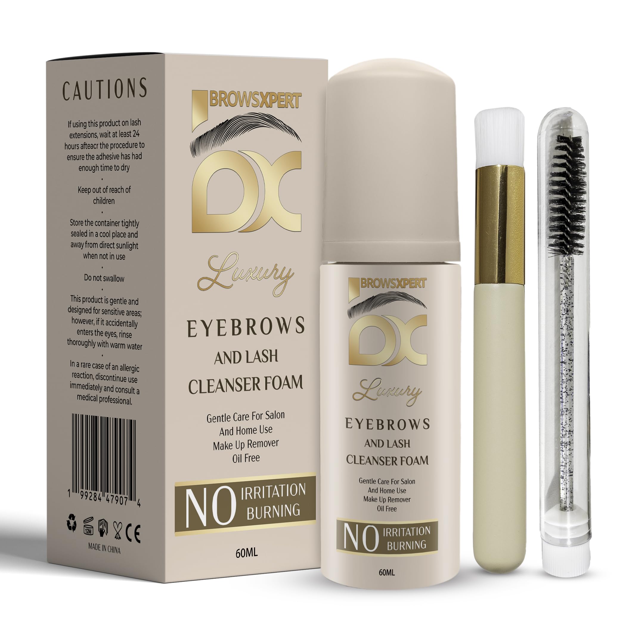 Brows Xpert clarifying brow foam bottle demonstrates gentle prep before tint