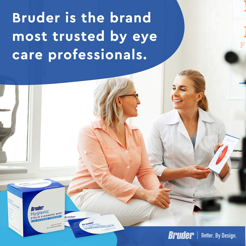 Bruder eyelid wipes as part of a home or office eye-care routine.