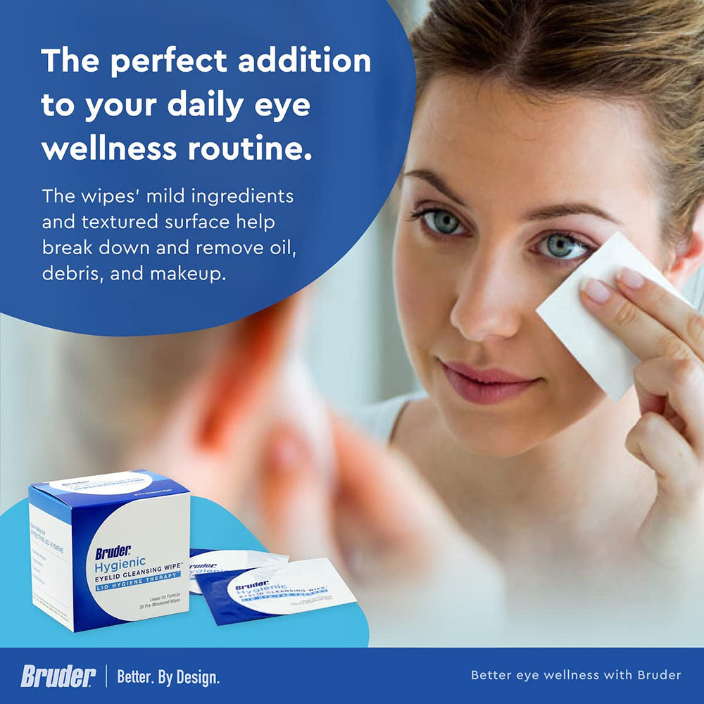 Bruder eyelid wipes for daily use around eyes and lashes.