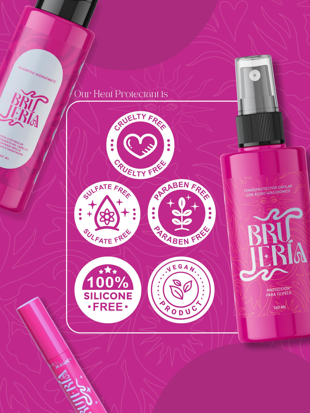 Brujeria application spray on damp hair before styling