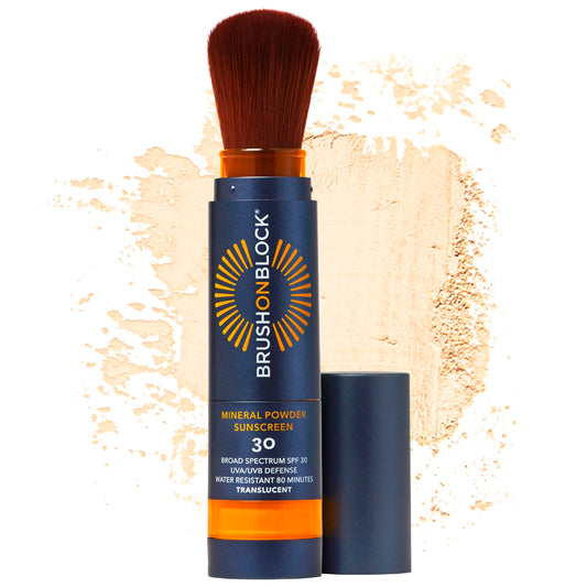 Brush On Block SPF30 mineral powder sunscreen tube showing translucent finish and daily protection