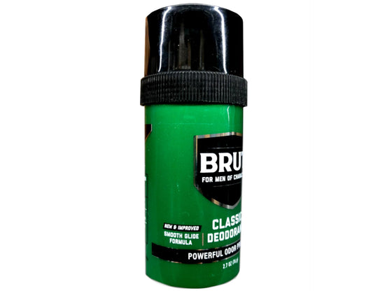 Brut Classic Round Stick Deodorant applied underarm for lasting protection.