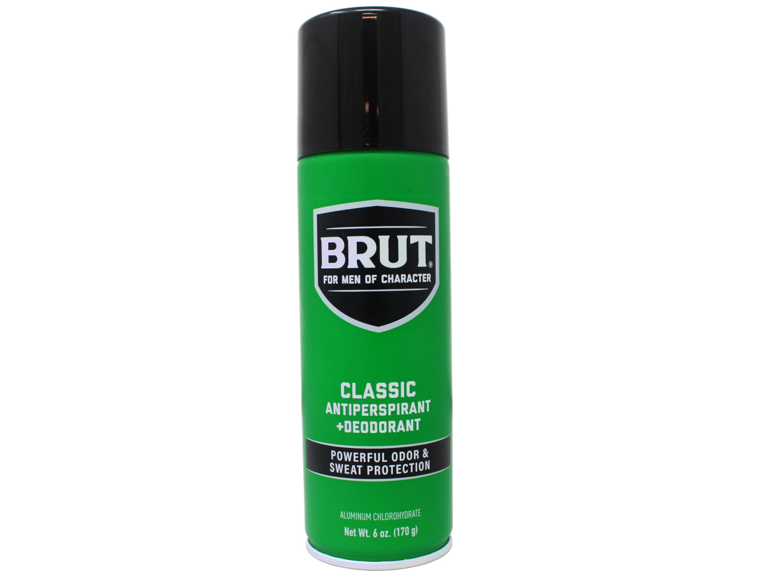 BRUT label close-up showing TRIMAX protection and classic branding.