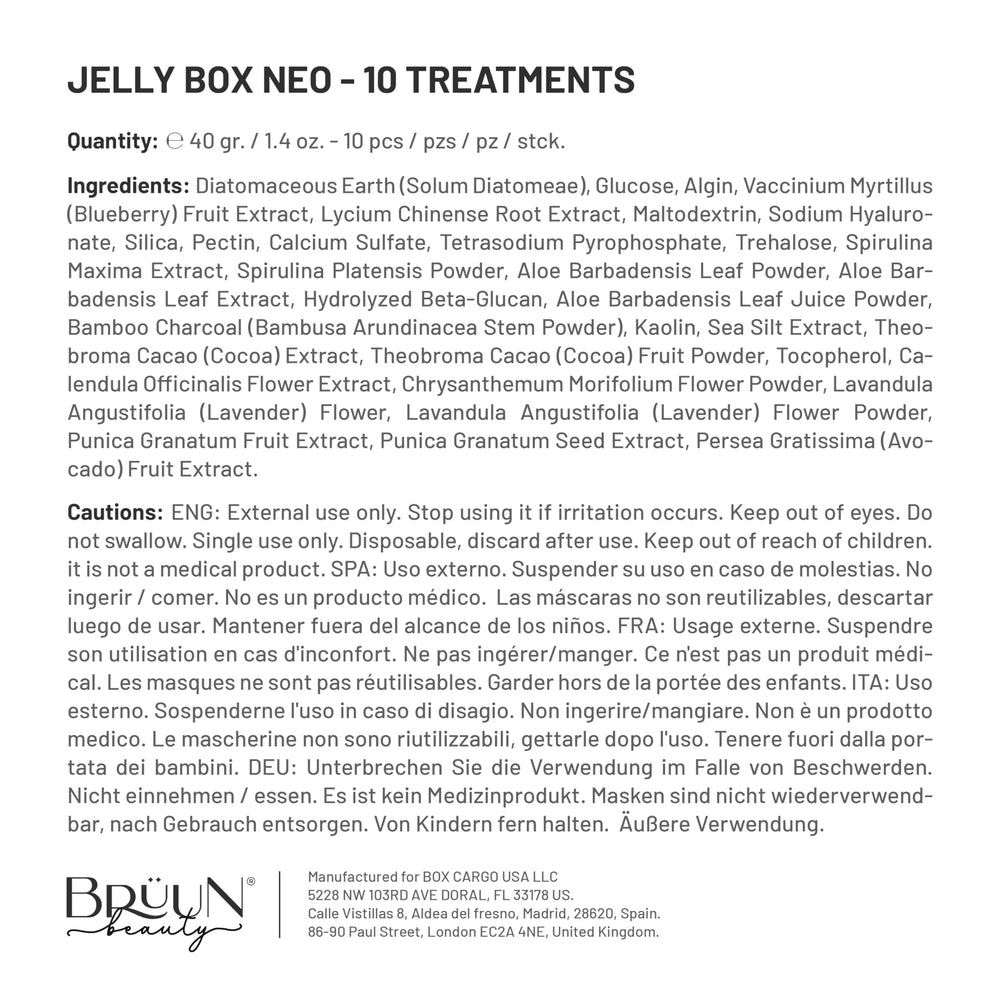 BRÜUN pomegranate chlorella blueberry lavender jelly mask powder for spa-like care.