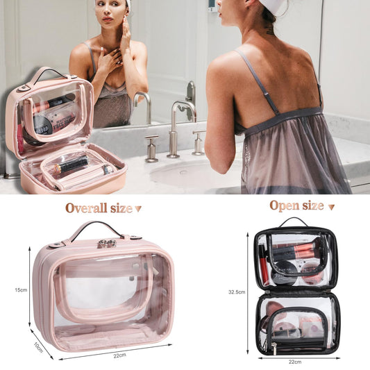 BS-MALL Travel Toiletry Bag pink color highlighting large-capacity storage.