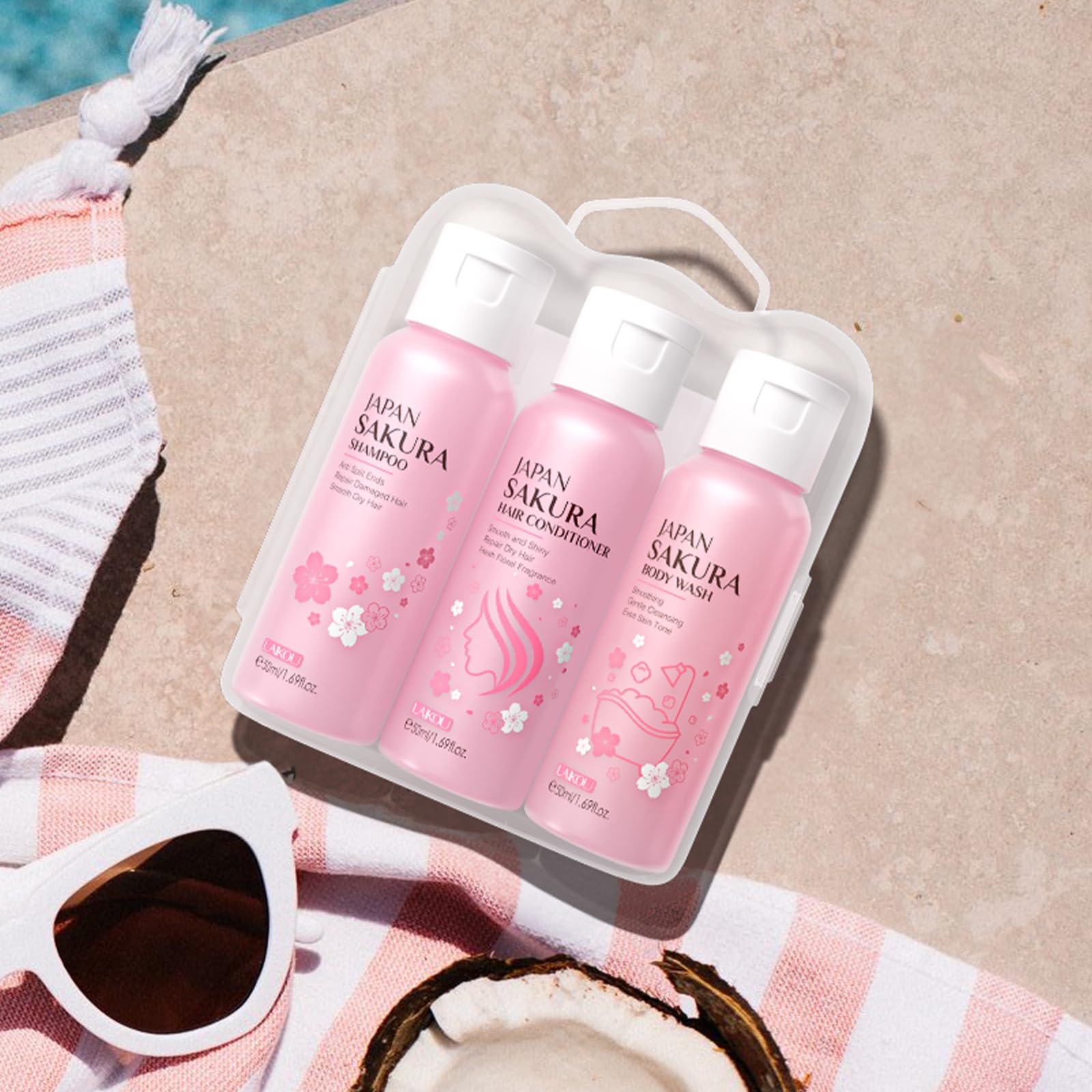 BSMKCL Compact travel set in pink, ideal for on-the-go skincare.