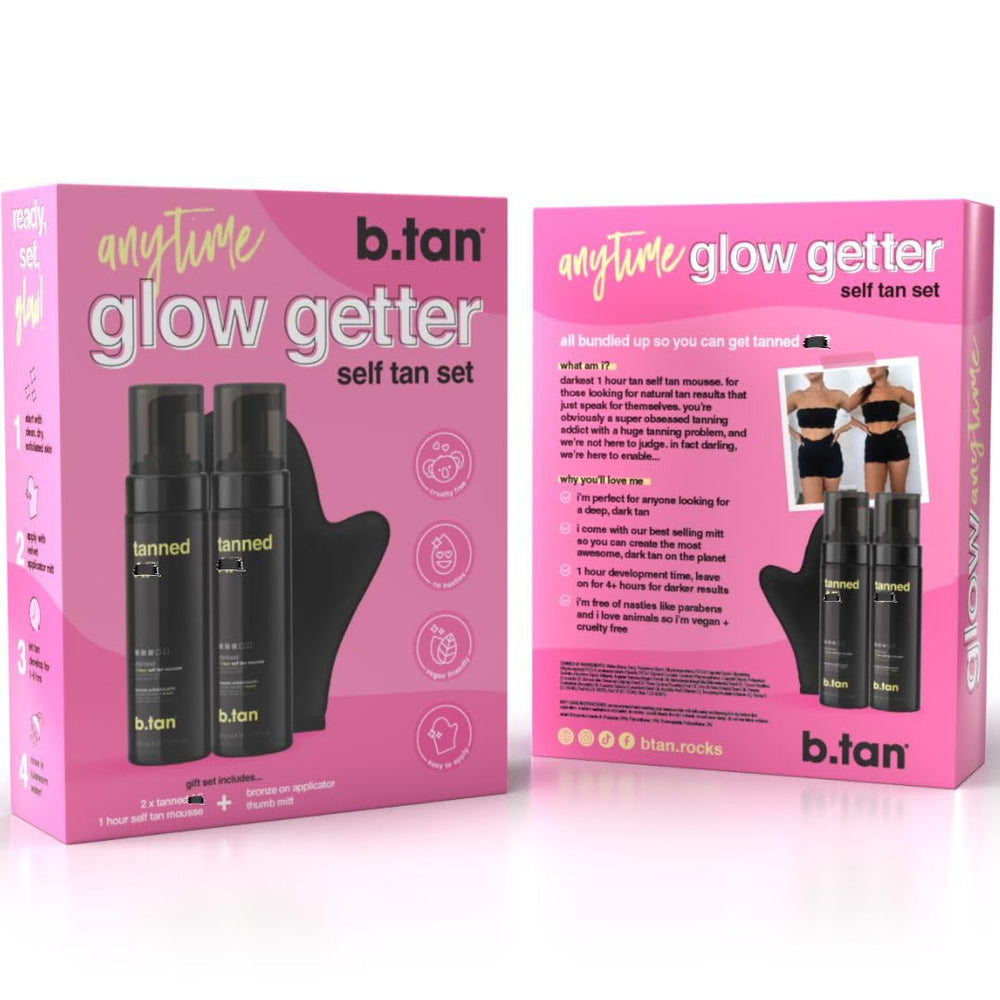 B.TAN Dark Self Tanner Gift Box packaging shows the two-pack bundle for quick, even color.